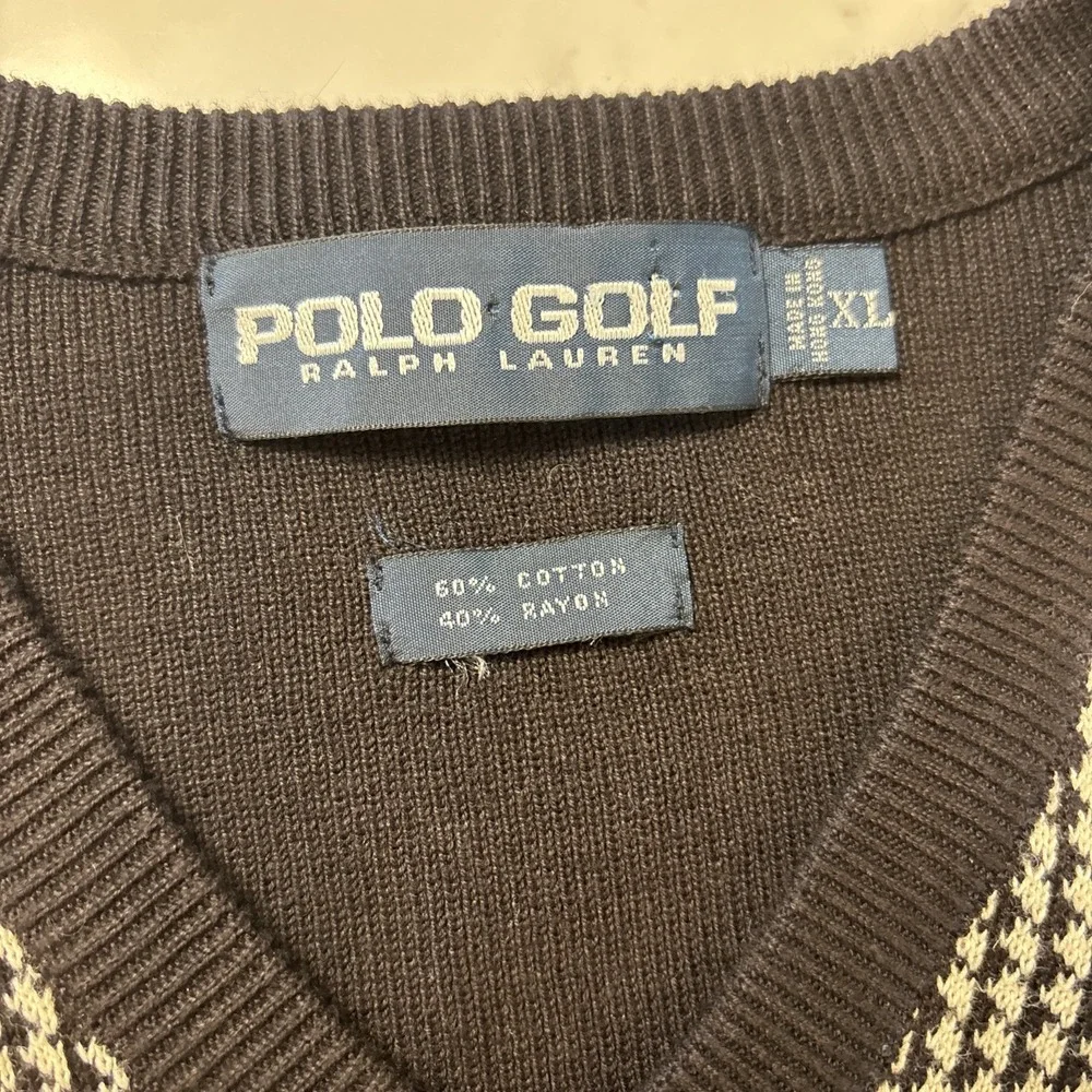 Ralph Lauren Polo Golf Sweater Vest Cotton Houndstooth Black‎ White Grandpa XL